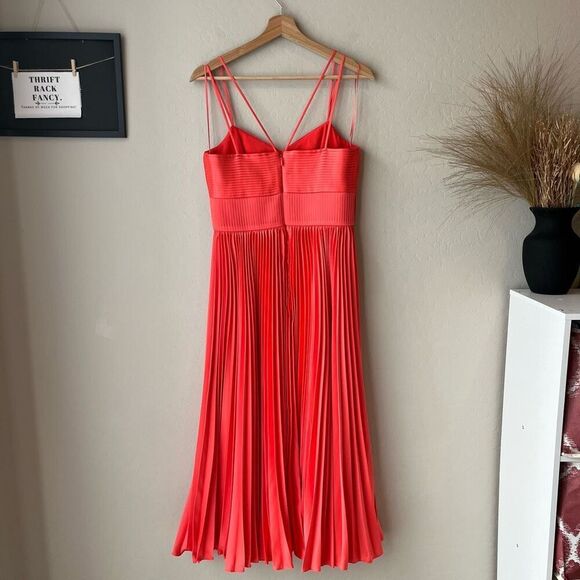 Amur Krisley Spicy Coral Pleated Cocktail Midi Dress Size 4 NWT - Picture 8 of 10